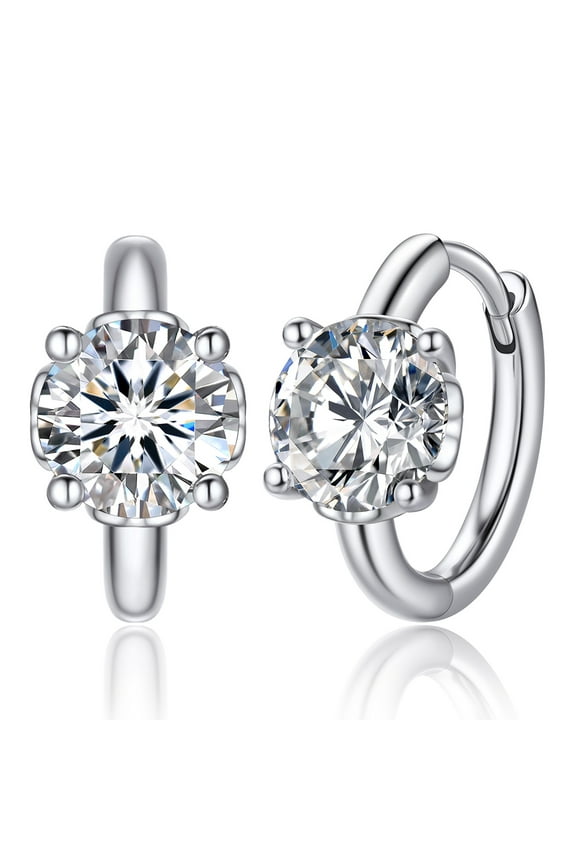 Hoop Earrings for Women, 1 Carat Moissanite Solitaire Huggie Earrings,925 Sterling Silver Women Earrings