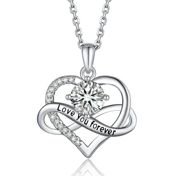 MomentWish Infinity Heart Pendant Necklace for Women 1 Carat Simulated Diamond Necklace Valentines Day Anniversary Jewelry Gifts for Her