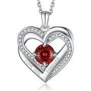 MomentWish Moissanite Birthstone Pendant Necklace 925 Sterling Silver Heart Necklace Fine Jewelry Anniversary Birthday Christmas Gifts for Women