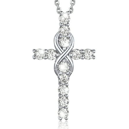 MomentWish Cross Necklace For Women 1 Carat Moissanite Sterling Silver Pendant Christian Birthday Jewelry Gifts