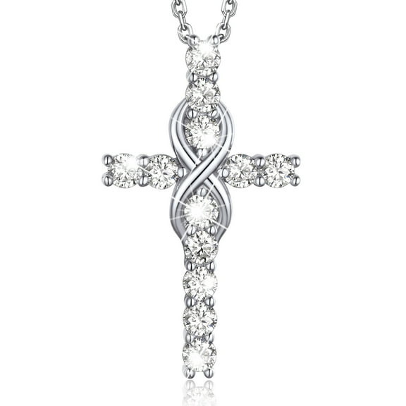 MomentWish Cross Necklace For Women 1 Carat Moissanite Sterling Silver Pendant Christian Birthday Jewelry Gifts