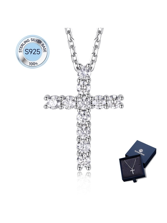 Moissanite Cross Necklace for Women 925 Sterling Silver Christian Religious Birthday Easter Jewelry Gifts