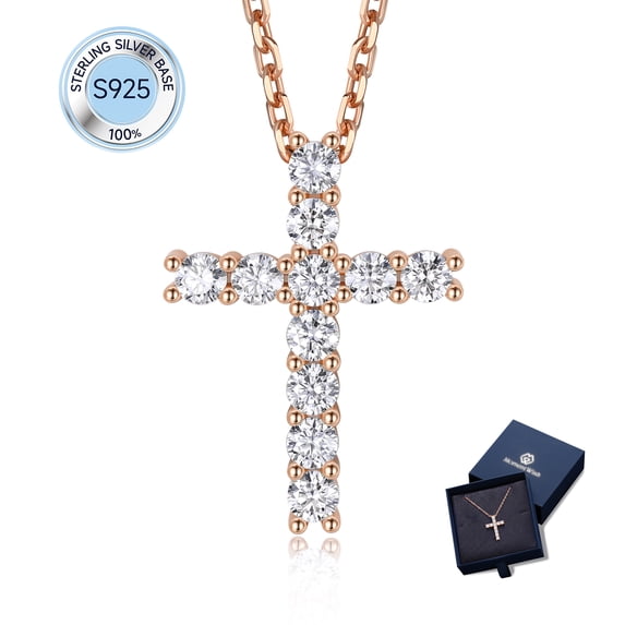 MomentWish Moissanite Cross Pendant Necklace 925 Sterling Silver Religious Anniversary Birthday Gifts for Women