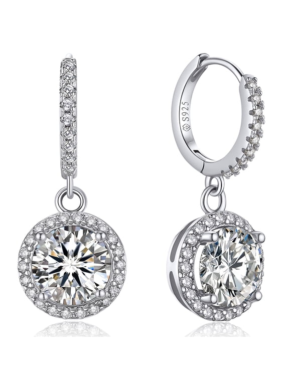 Moissanite Dangle Earrings, 2Carat D Color Brilliant Round Cut Lab Created Diamond Earrings 925 Sterling Silver for Women Anniversary Gift for Wife