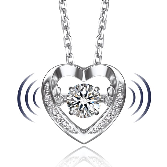 MomentWish Moissanite Heart Pendant Necklace for Women,Simulated Diamond Dance Necklace for Valentine's Day Gift