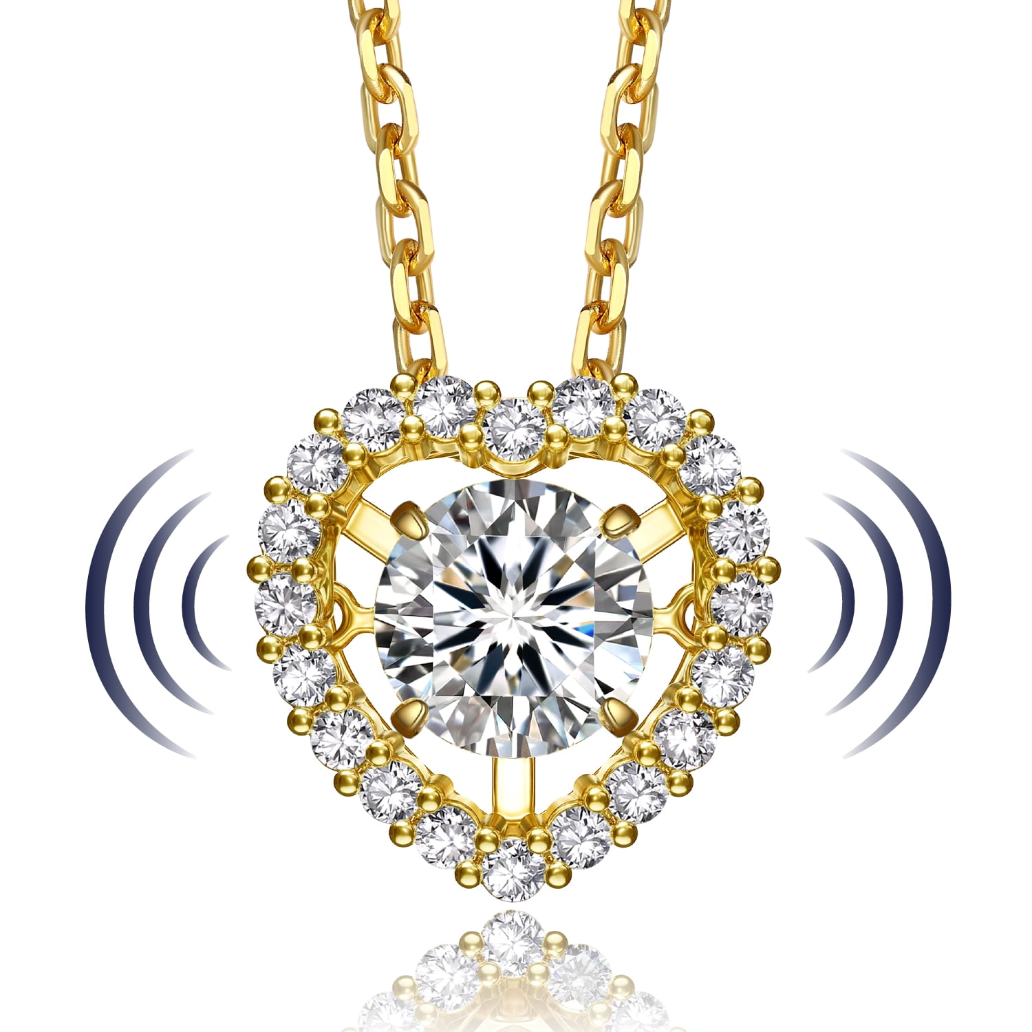 MomentWish Moissanite Heart Pendant Necklaces for Women, 925 Sterling Silver 14K Gold Plating Necklace Jewelry Gifts