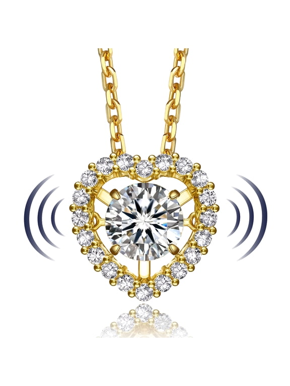 Moissanite Heart Pendant Necklaces for Women, 925 Sterling Silver 14K Gold Plating Necklace Jewelry Gifts