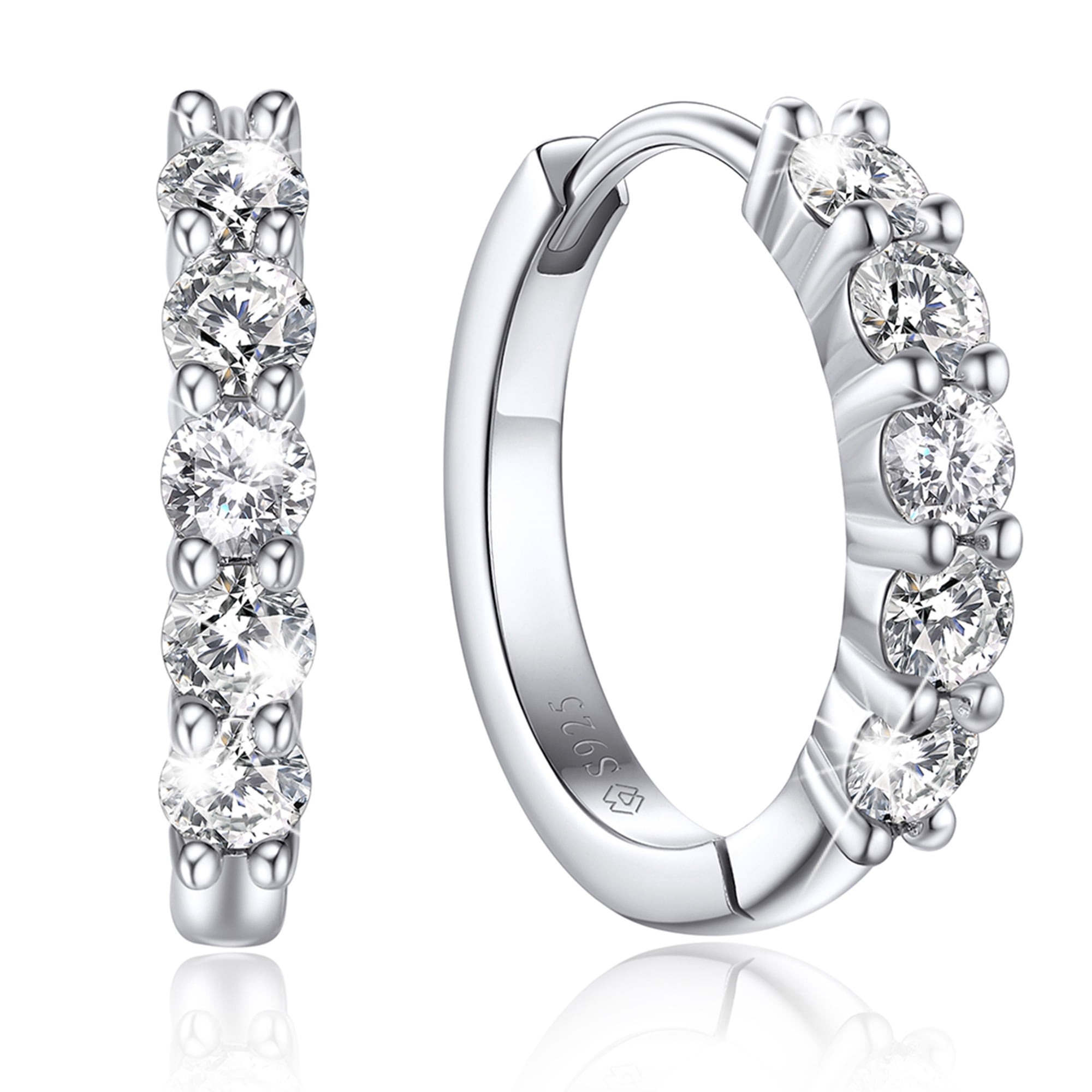 MomentWish Moissanite Hoop Earrings, 1Carat D Color VVS1 Simulated Diamond Huggie Earrings, Anniversary, Valentine's Day, Christmas Gifts for Women