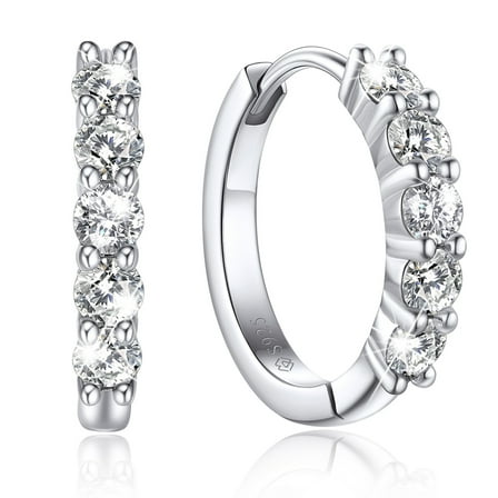 MomentWish Moissanite Hoop Earrings, 1Carat D Color VVS1 Simulated Diamond Huggie Earrings, Anniversary, Valentine's Day, Christmas Gifts for Women