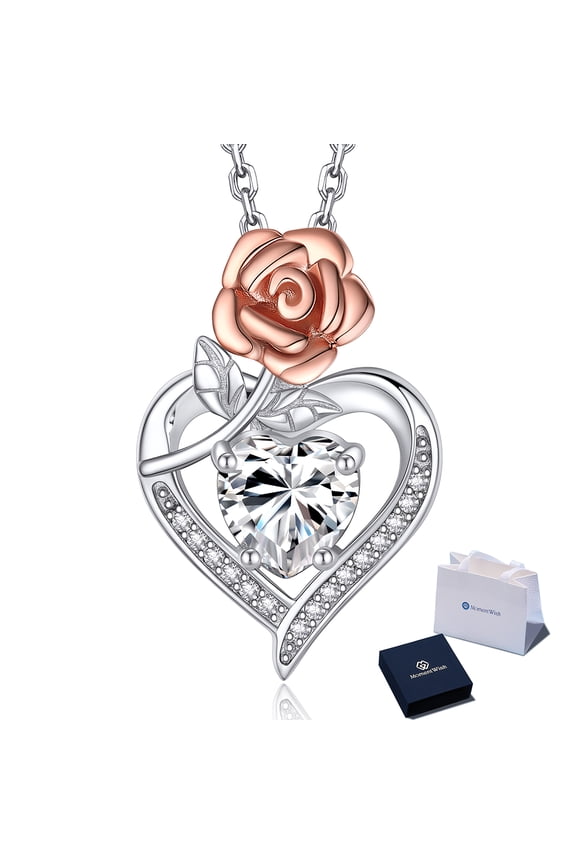 1 Carat Moissanite Rose Necklace for Women 925 Sterling Silver Anniversary Birthday Mother's Day Jewelry Gift for Mom Wife
