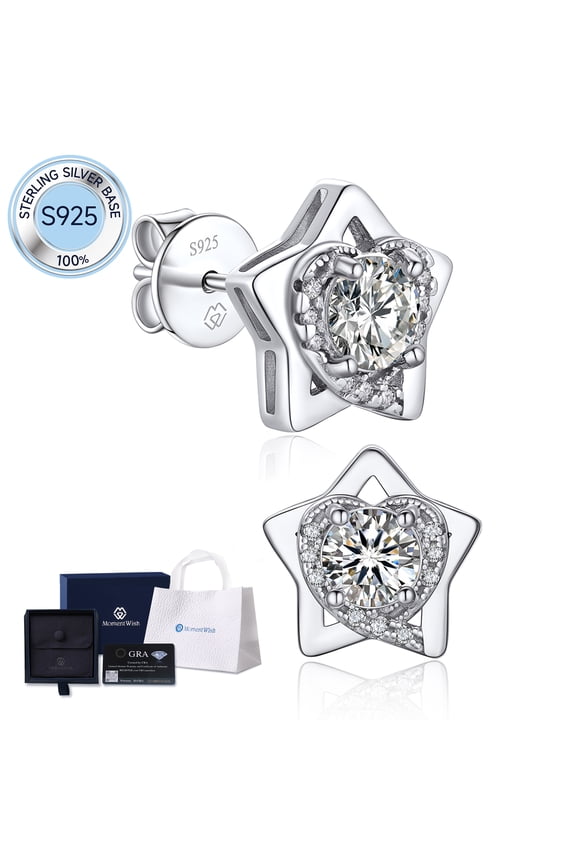 Moissanite Stud Earrings for Women 1 Carat Round Cut 18K White Gold Plated Solitaire Studs