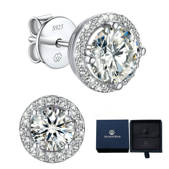MomentWish Moissanite Stud Earrings for Women 2 Carat D Color VVS1 Simulated Diamond Earrings Birthday Gift for Her