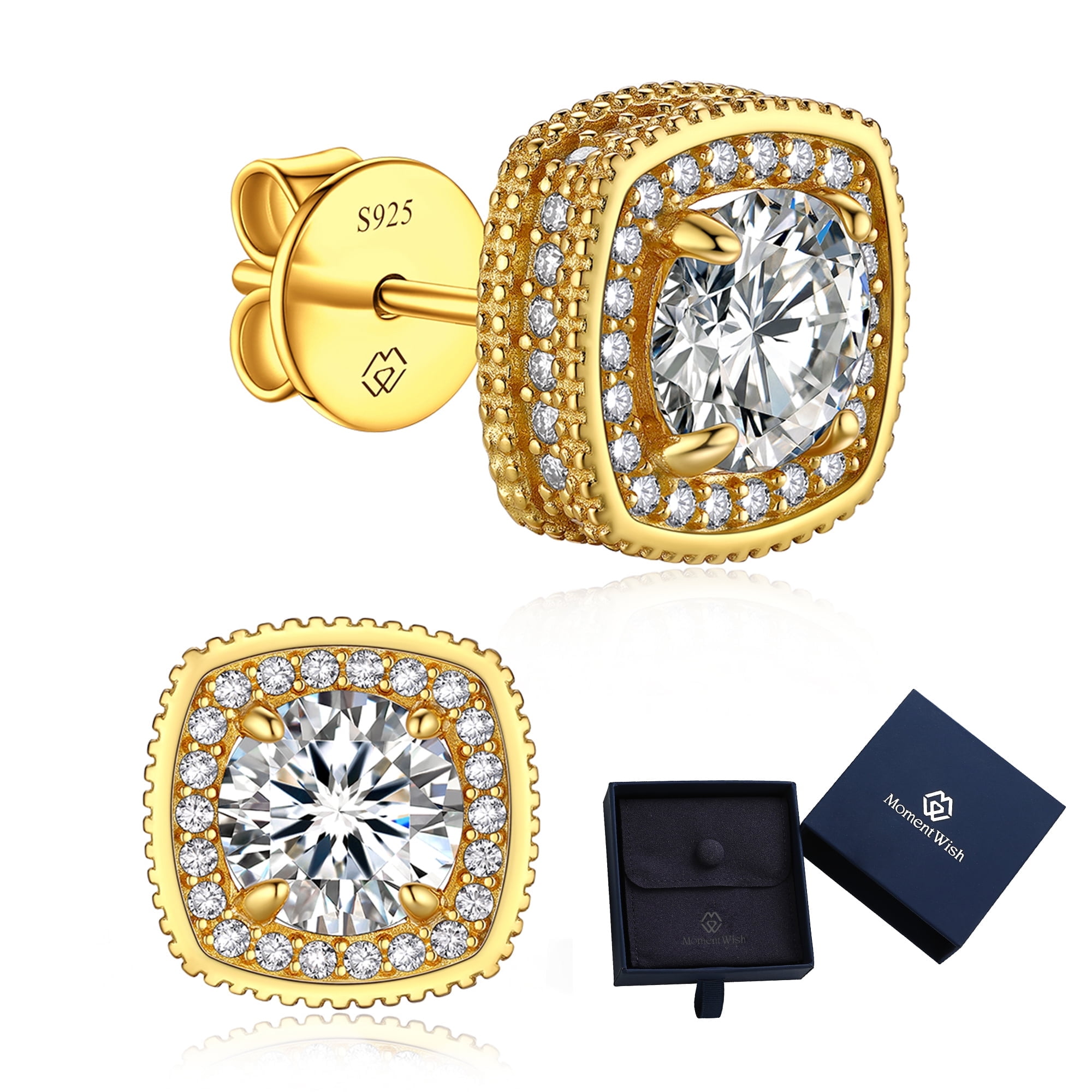 MomentWish Moissanite Stud Earrings for Women,14K Gold Plated Simulated Diamond Earring Gift for Girlfriend, Wife