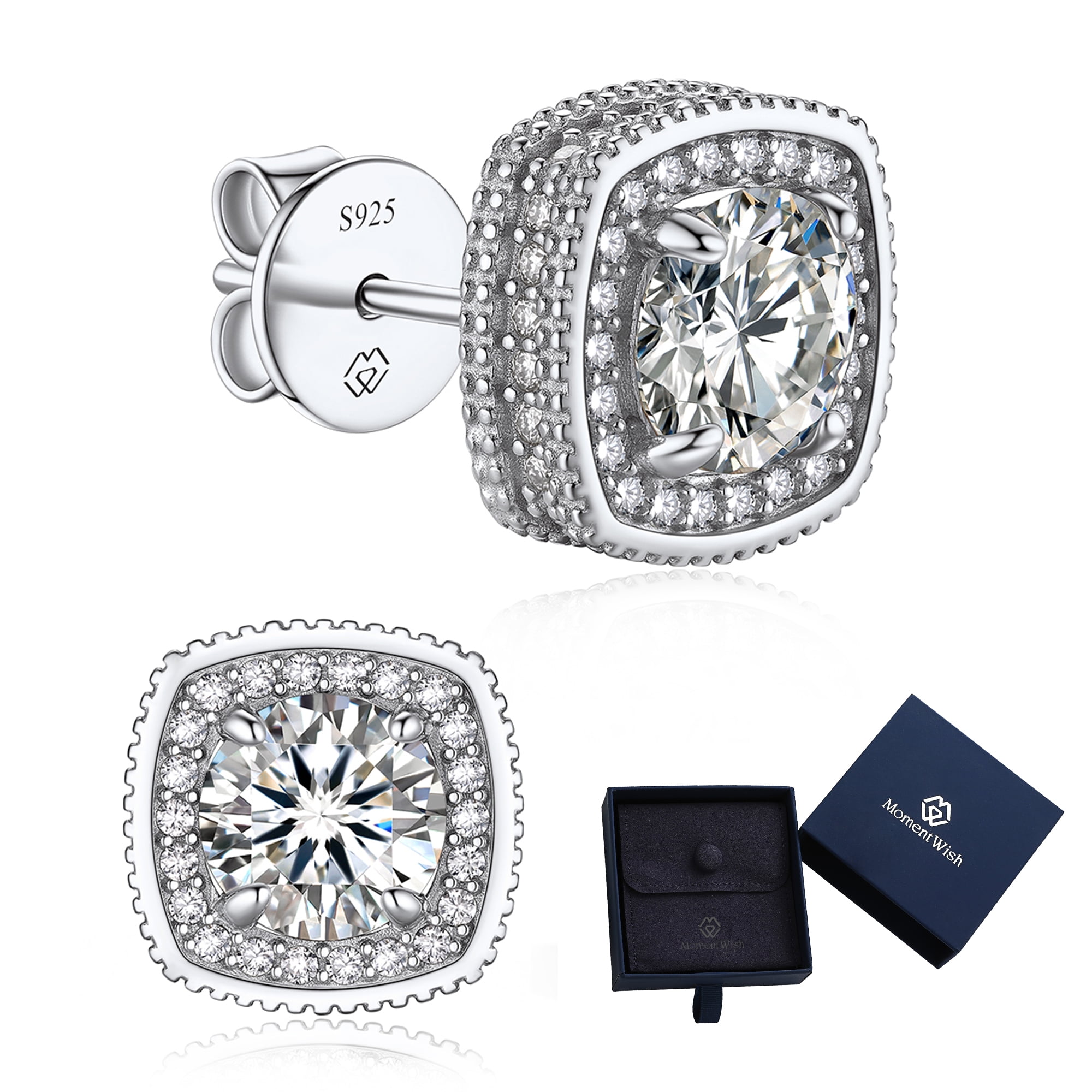 MomentWish Moissanite Stud Earrings for Women, D color VVS1 Simulated Diamond Earring S925 Sterling Silver Gift for Girlfriend, Wife