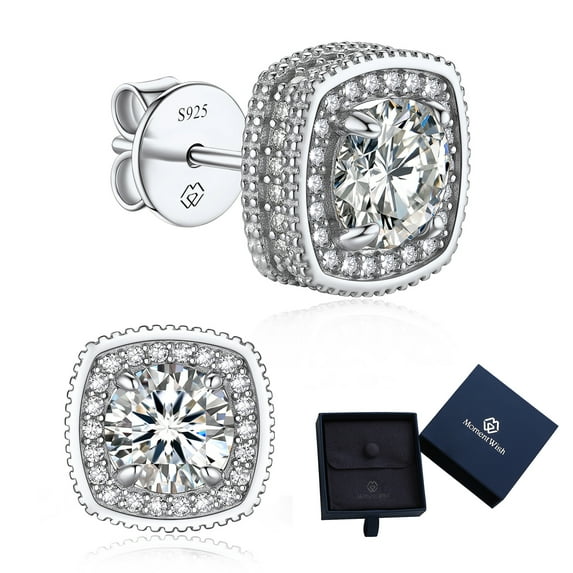 MomentWish Moissanite Stud Earrings for Women, D color VVS1 Simulated Diamond Earring S925 Sterling Silver Gift for Girlfriend, Wife