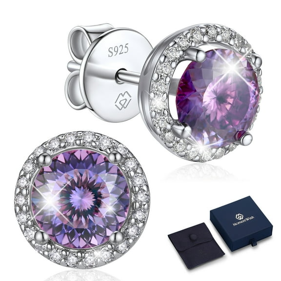 MomentWish Moissanite Stud Earrings for Women Gilrs,2 Carat Solitaire Simulated Diamond 925 Sterling Silver Earring - June Birthday Gift