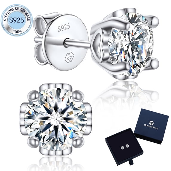 MomentWish 2 Carat Moissanite Studs Earrings S925 Sterling Silver Birthday Christmas Mother's Day Graduation Gifts for Women