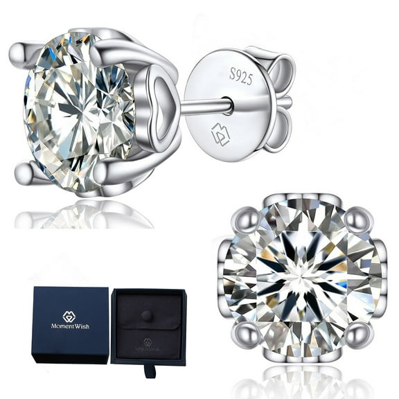 MomentWish Moissanite Studs Earrings, 2CT D Color VVS1 Sparkly Lab Created Diamond Earrings S925 Sterling Silver,Gifts for Women