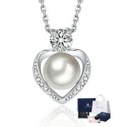 MOMENTWISH Moissanite Pearl Necklaces for Women,Simulated Diamond Necklace 925 Sterling Silver Anniversary Gift for Her