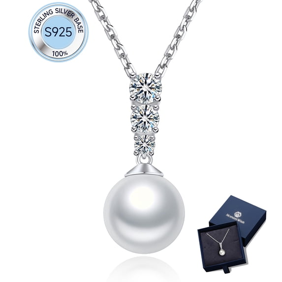 MomentWish Pearl Necklace for Women, 925 Sterling Silver Moissanite Necklace for Valentines Day Anniversary Birthday Wedding