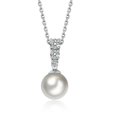 MomentWish Pearl Necklace for Women, 925 Sterling Silver Moissanite Necklace for Valentines Day Anniversary Birthday Wedding