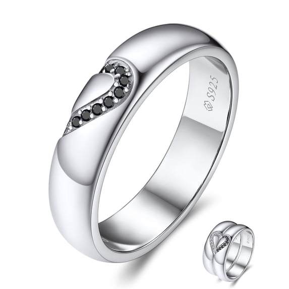 MomentWish Promise Ring 925 Sterling Silver, Black Moissanite Wedding Band for Him, Eternity Ring-Size10