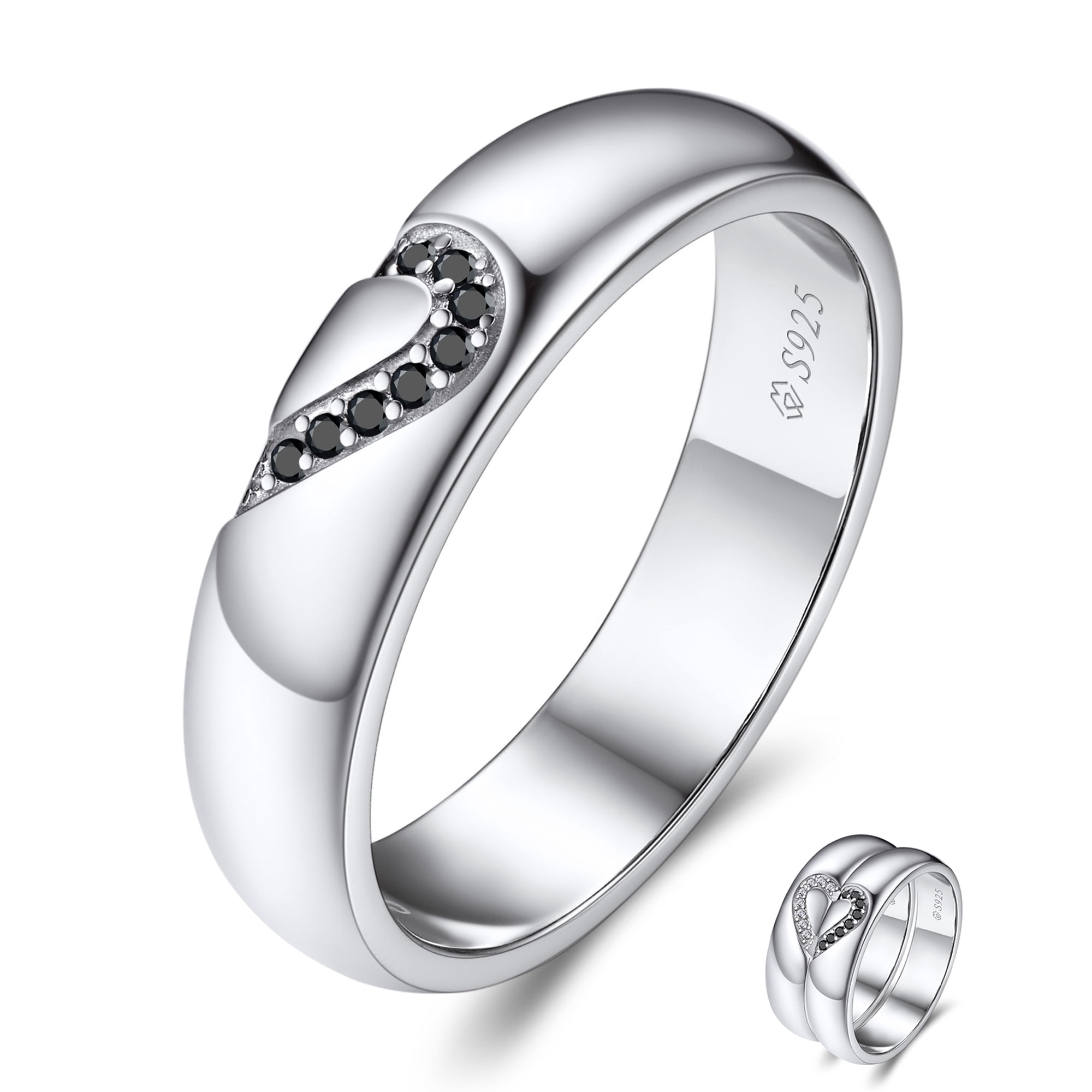MomentWish Promise Ring 925 Sterling Silver, Black Moissanite Wedding Band for Him, Eternity Ring-Size12