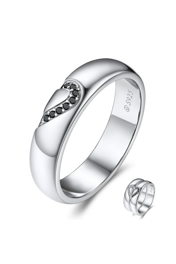 Promise Ring 925 Sterling Silver, Black Moissanite Wedding Band for Him, Eternity Ring-Size8