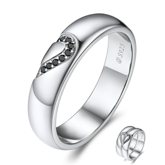 MomentWish Promise Ring 925 Sterling Silver, Black Moissanite Wedding Band for Him, Eternity Ring-Size9