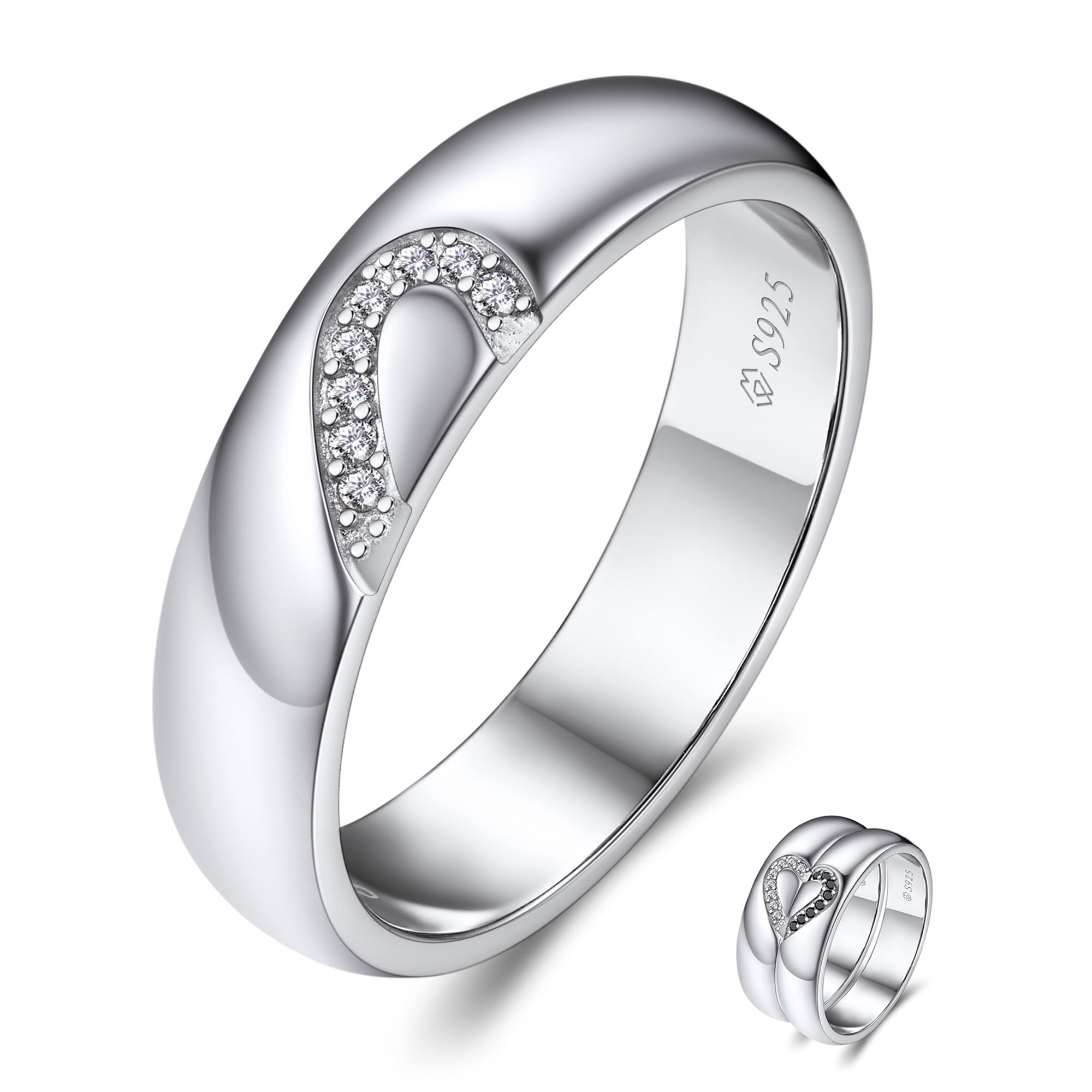MomentWish Promise Ring, White Moissanite Wedding Band for Her, Matching Rings for Couple,925 Sterling Silver Eternity Ring-Size4