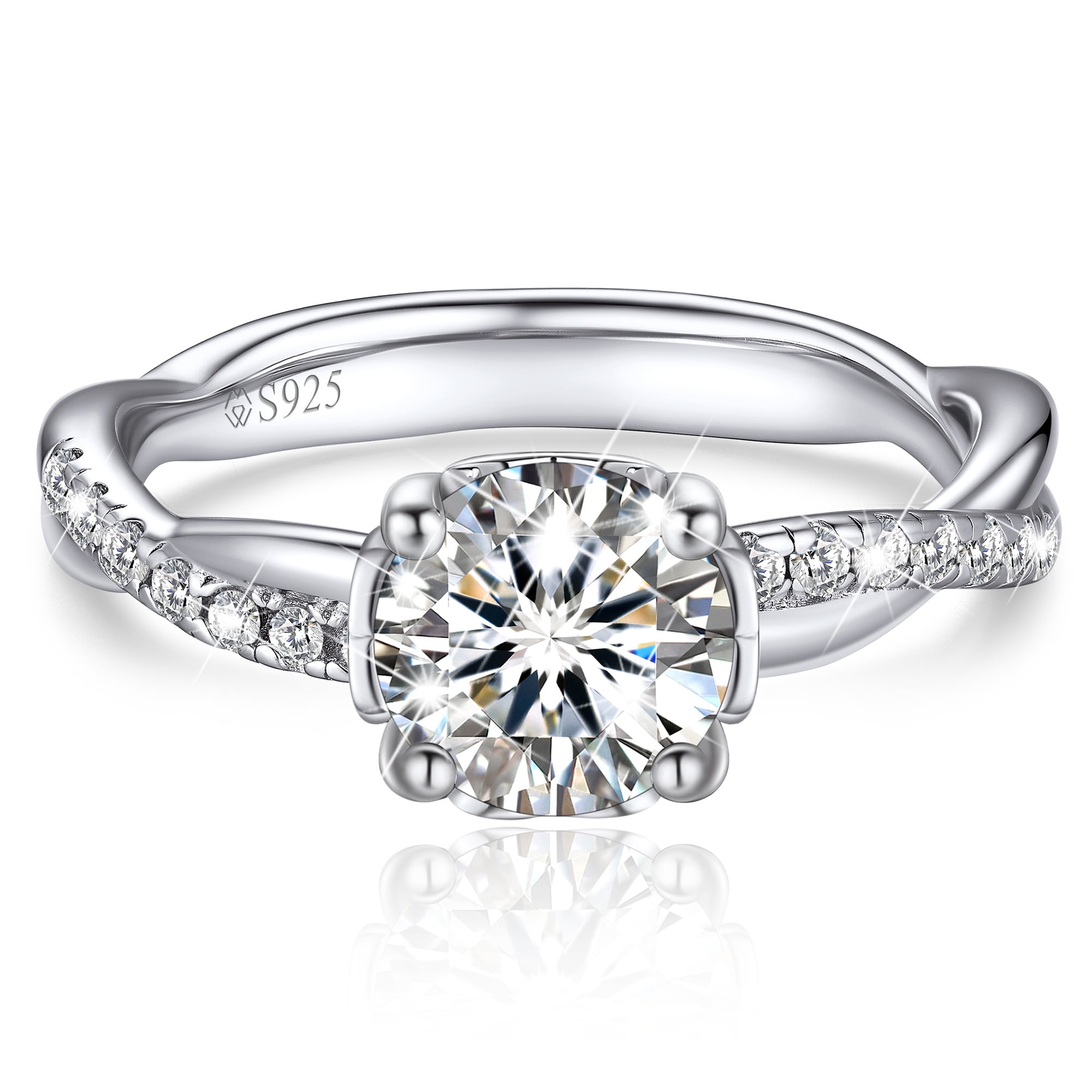 MomentWish Promise Ring for Women,1 Carat Moissanite Engagement Rings for Her S925 Sterling Silver, Simulated Diamond Twisted Vine Rings-Size 7