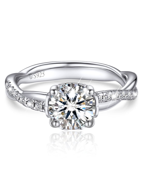 Promise Rings for Her 1 Carat Moissanite Engagement Ring Sterling Silver Christmas Valentine's Day Anniversary Gift-Size 8