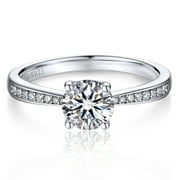 MomentWish Promise Rings for Women, 1Carat Moissanite Engagement Rings,Simulated Diamond 925 Sterling Silver Wedding Band Size7
