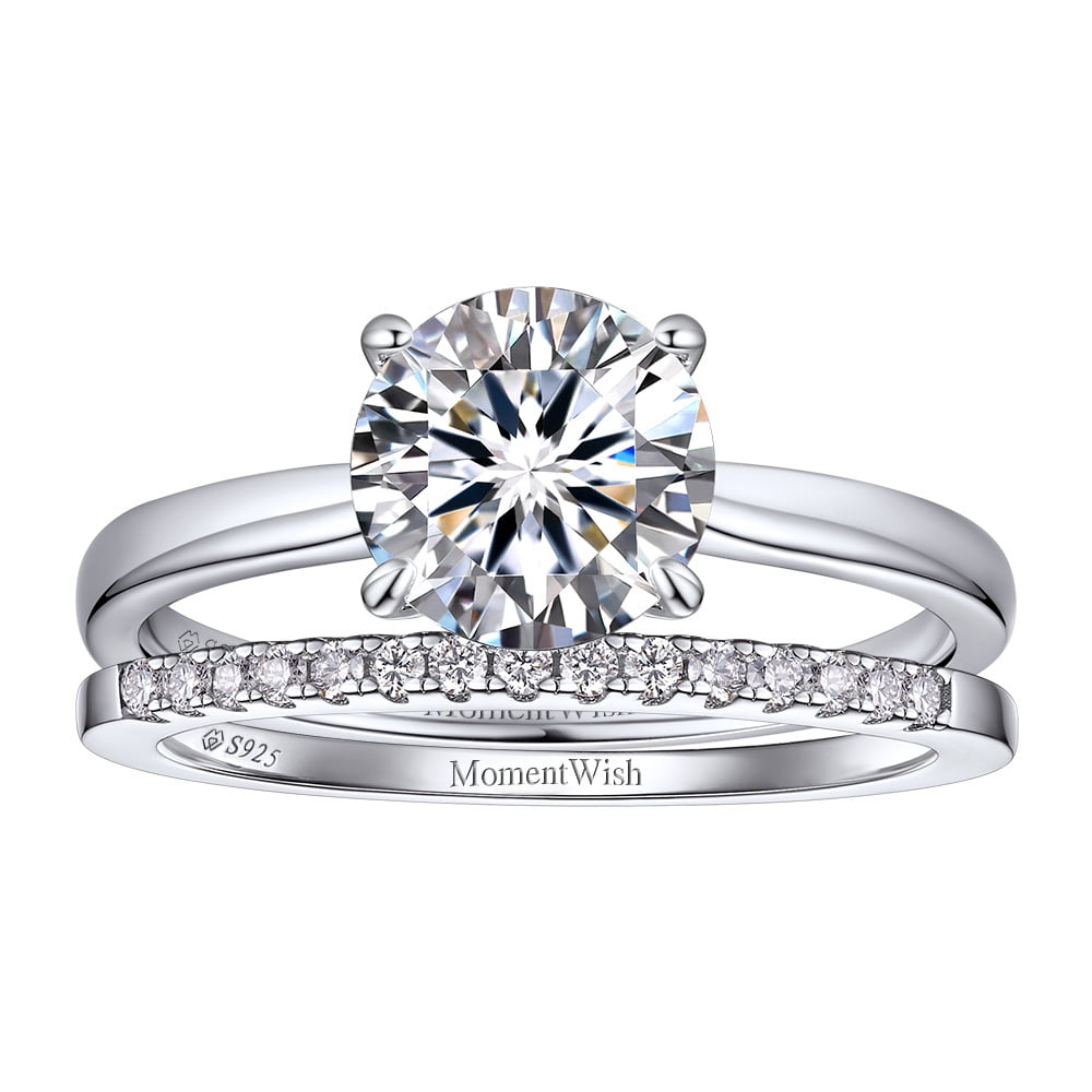 MomentWish Round Cut Moissanite Wedding Ring Set 925 Sterling Sliver Engagement Rings Bridal Set for Women