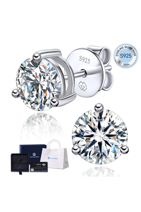 1 Carat Round Cut Moissanite Earrings 14K White Gold Plated Solitaire Studs Graduation Gift for Women