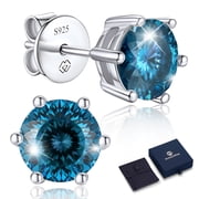 MomentWish Sterling Silver Birthstone Earrings,2 Carat Round Shaped Moissanite Solitaire Stud Earrings,Gift for Her