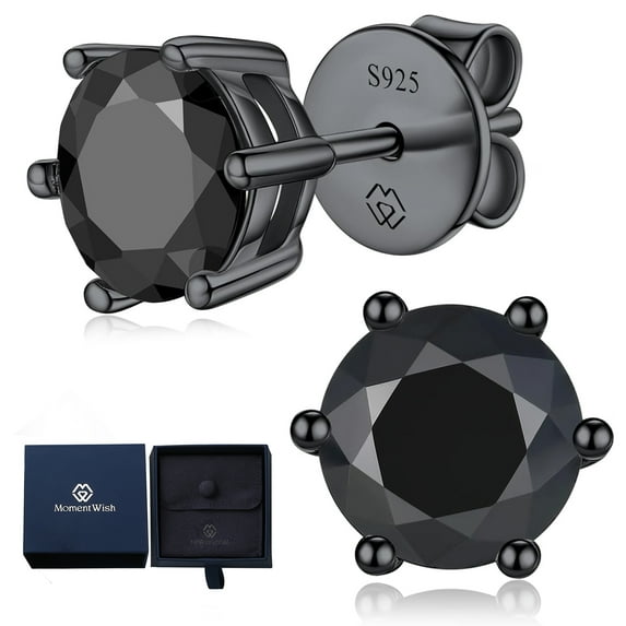 MomentWish Sterling Silver Stud Earrings with 1 Carat Round Shaped Moissanite Solitaire Gift for Men/Women