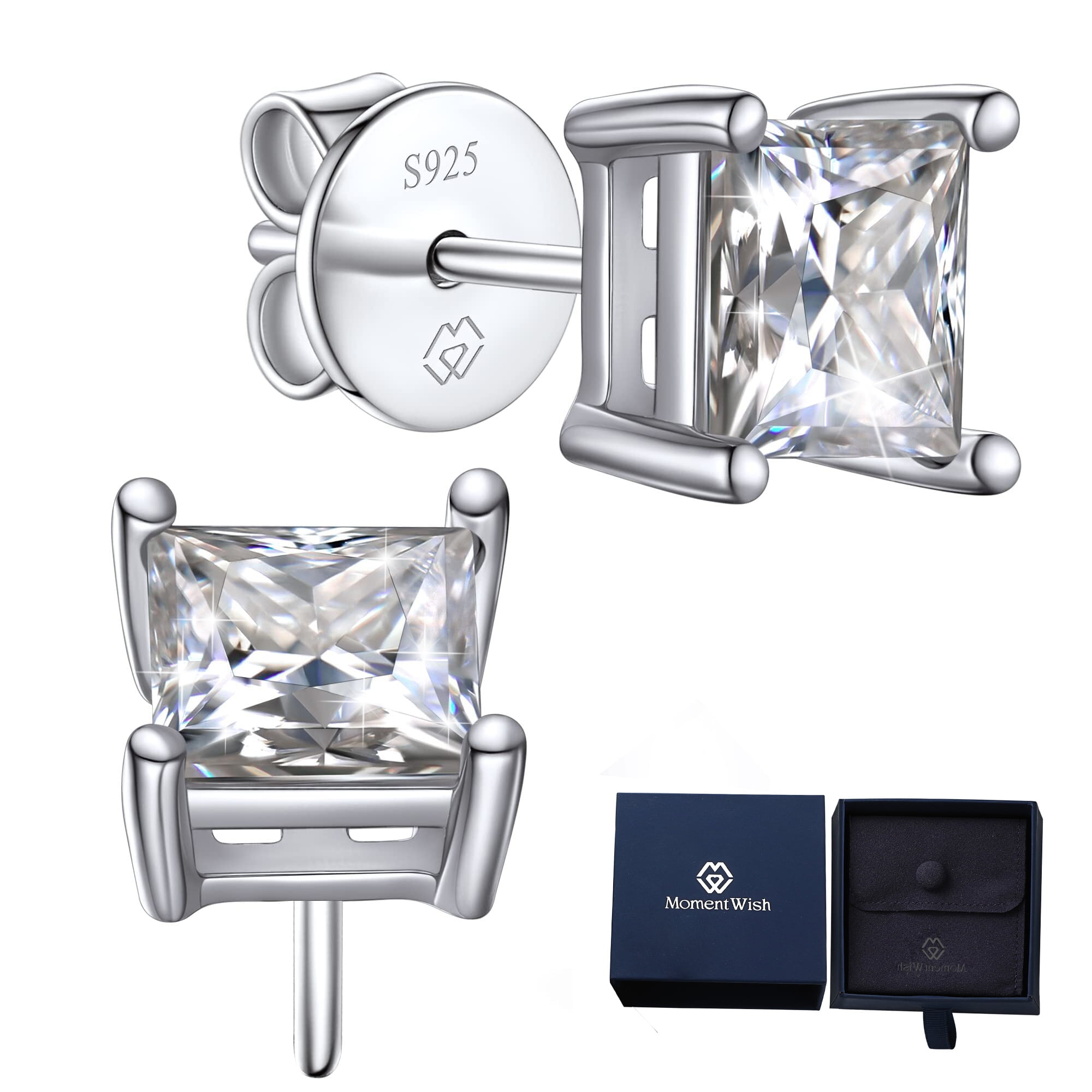 Forever Classic 5.5mm Square Cut Moissanite Stud Earrings, 2.00cttw DE Forever Classic Square Moissanite 4Pr Solitaire Engagement Ring in 14k  White Gol | eBay