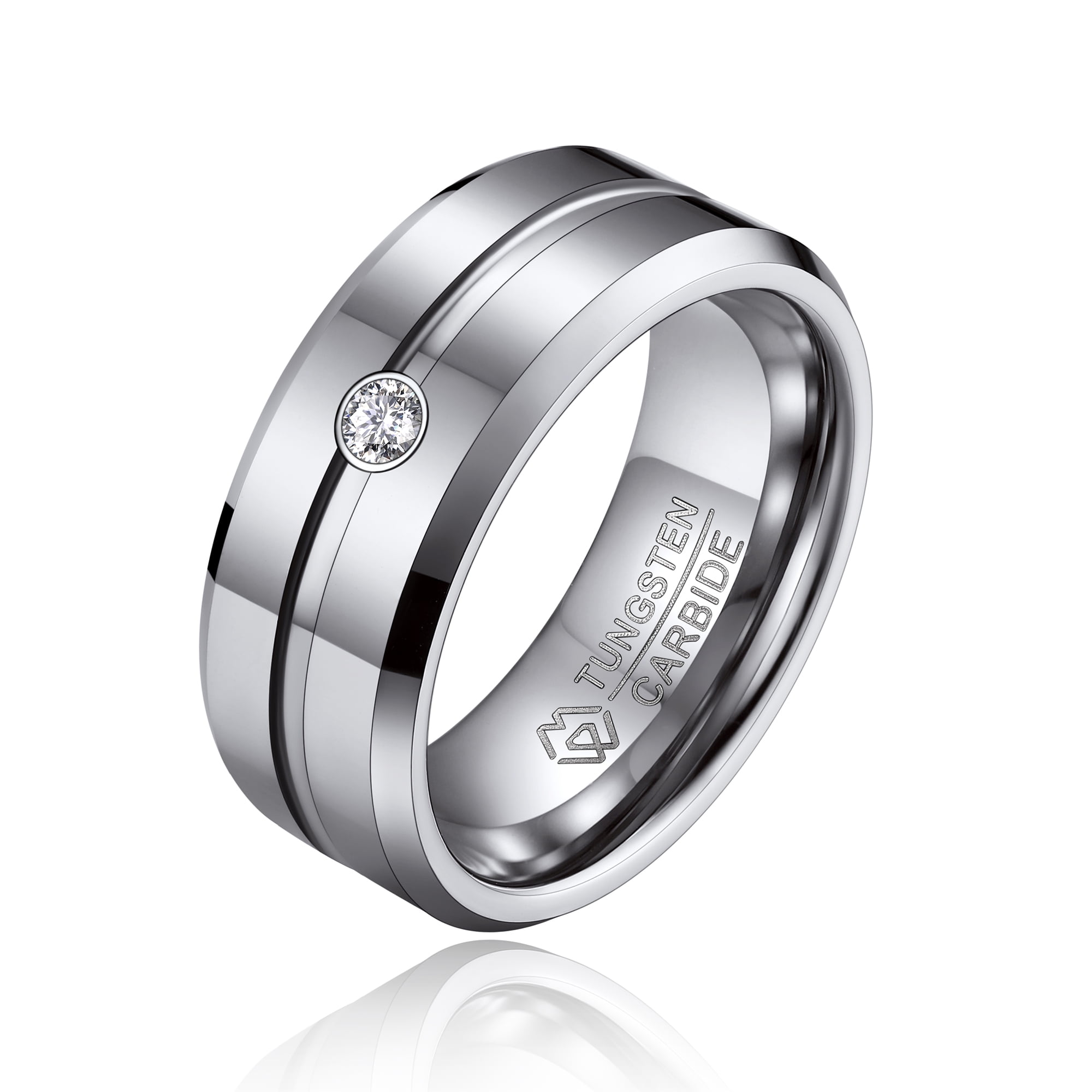 MomentWish Tungsten Ring for Men, Anniversary Day Gift for Him, Moissanite Wedding Band Silver Promise Ring-Size8