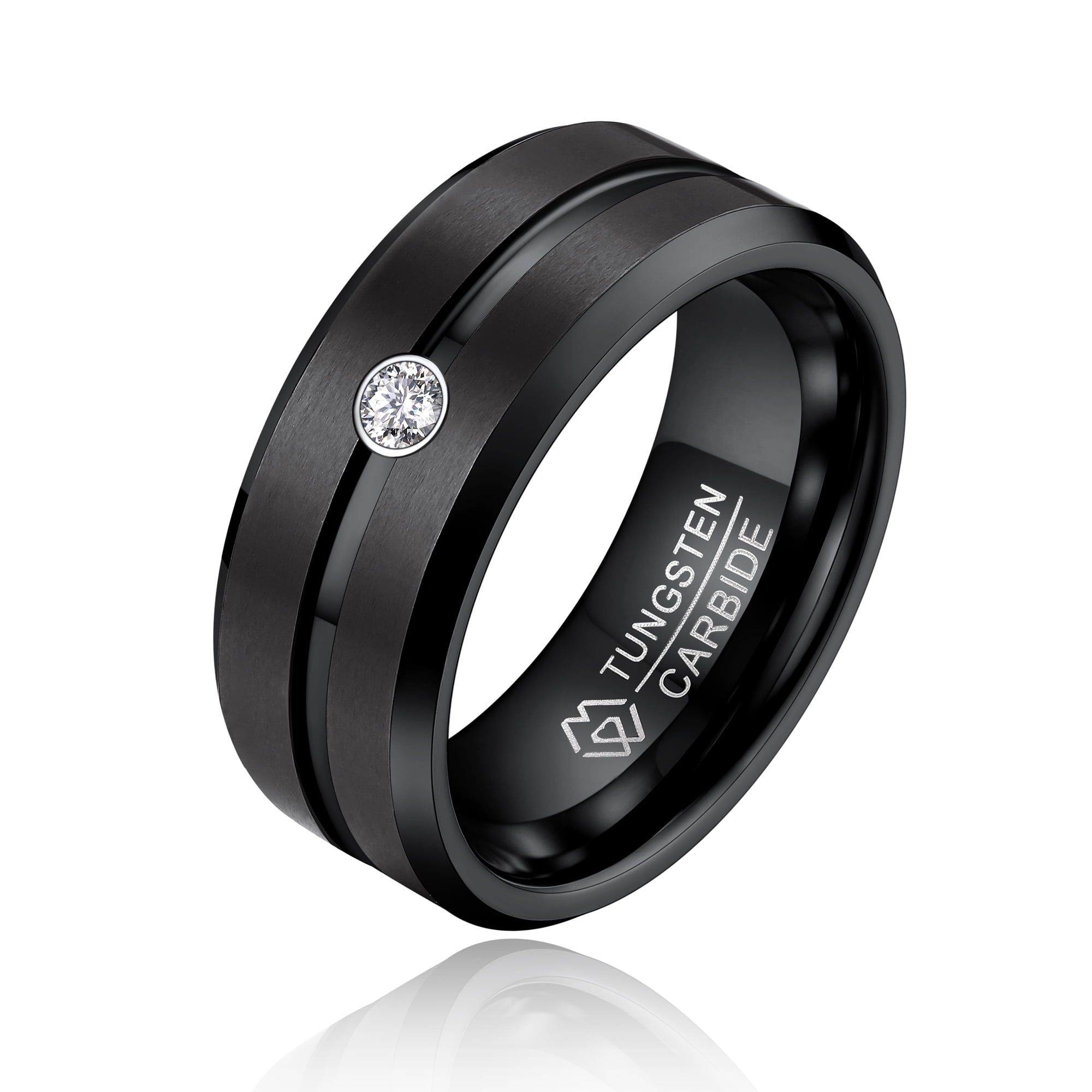 MomentWish Tungsten Ring for Men, Moissanite Wedding Band for Men, 8MM Tungsten Band Black Promise Ring-Size6