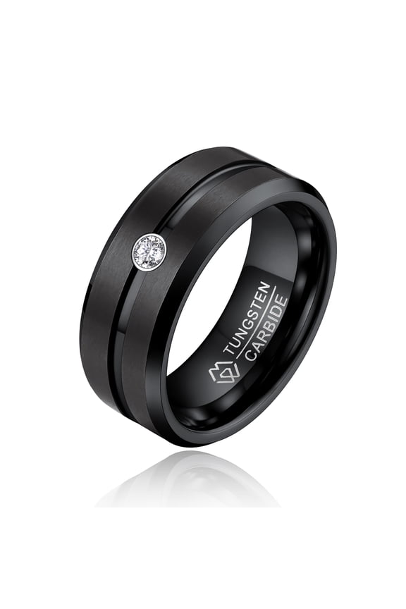 Tungsten Ring for Men, Moissanite Wedding Band for Men, 8MM Tungsten Band Black Promise Ring-Size7