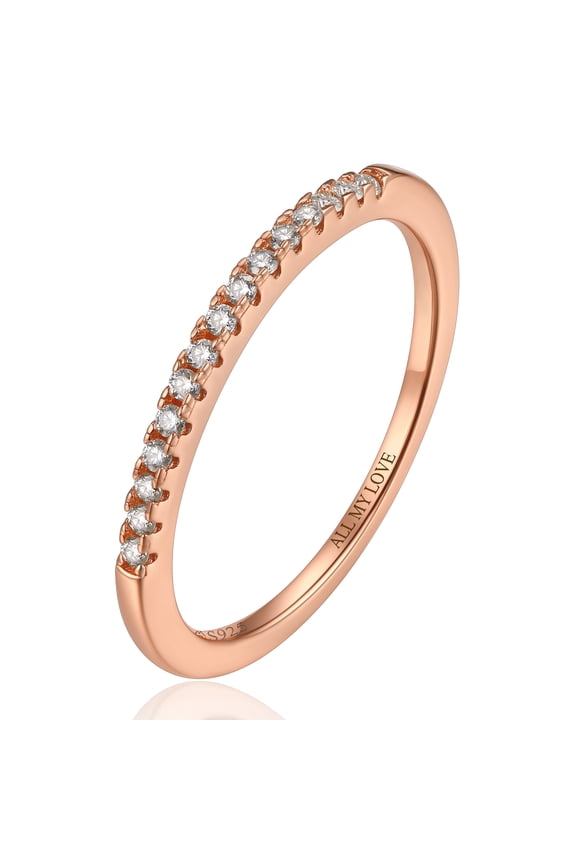 Anniversary Rings for Women, 0.15Carat Moissanite Rose Gold Plated Band, D Color VVS1 Simulated Diamond 925 Sterling Silver Eternity Rings-Size6.5