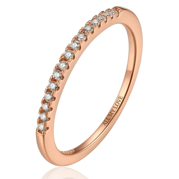 MomentWish Anniversary Rings for Women, 0.15Carat Moissanite Rose Gold Plated Band, D Color VVS1 Simulated Diamond 925 Sterling Silver Eternity Rings-Size9