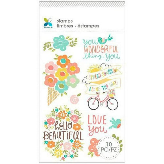 Momenta Hello Beautiful Red Rubber Stamps Set of 10 Wonderful Flowers