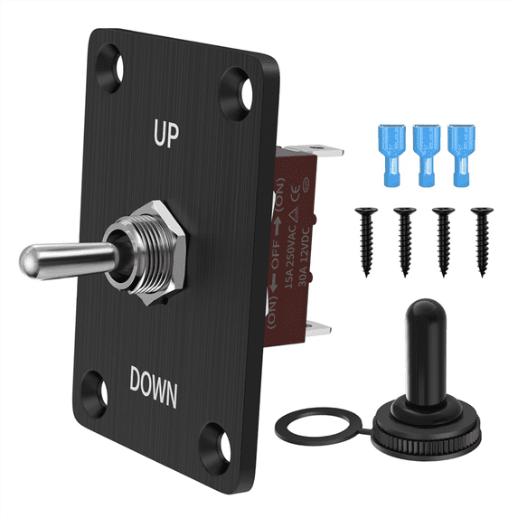 Momentary 30A Toggle Switch Waterproof 12V (ON)//(ON) 3 Pin SPDT with UP/Down Mounting Plate for RV Motor Control