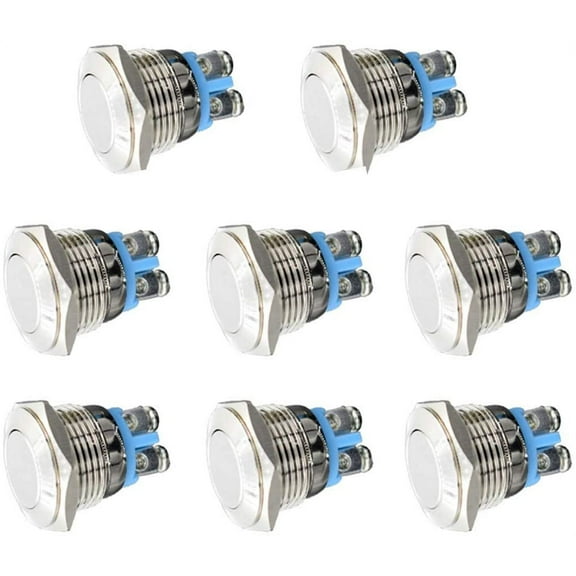 Momentary Metal Push Button Switch 12V 8Pcs 16Mm For Marine Waterproof Car Rv Truck Boat