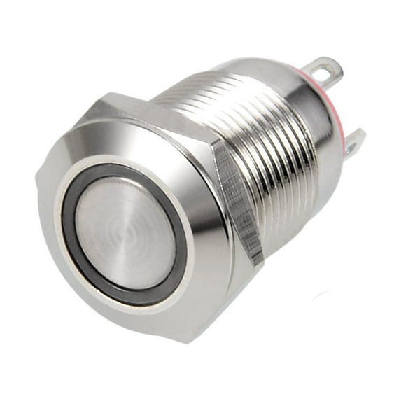Momentary Metal Push Button Switch 12mm Mounting Dia 1NO 3-6V Red Light