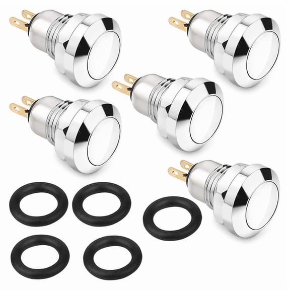 Momentary Push Button Switch Waterproof Silver Dot 8mm Mini Round DC36V/2A Self Reset for Power Doorbell