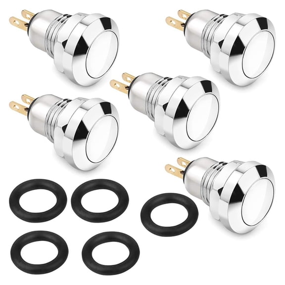 Momentary Push Button Switch Waterproof Silver Dot 8mm Mini Round DC36V/2A Self Reset for Power Doorbell