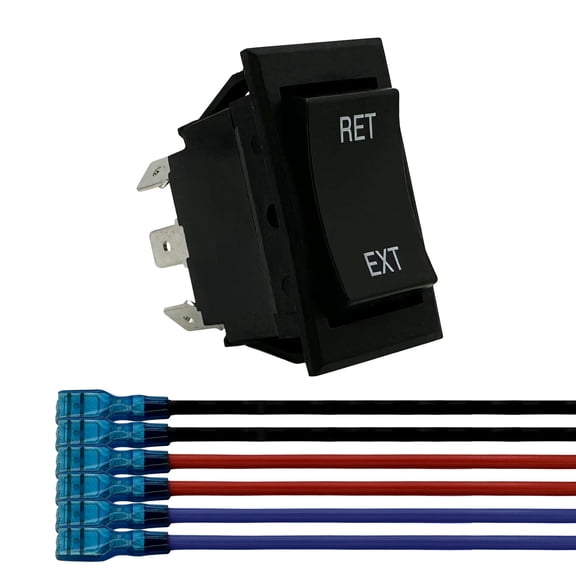 Momentary Reverse Polarity Rocker Switch with Wires for RV Tongue Trailer Stabilizer, Motor Control - 20 Amp 12V DC, DPDT, Power Toggle Jack Switch (6 Pin, 1 Pack)
